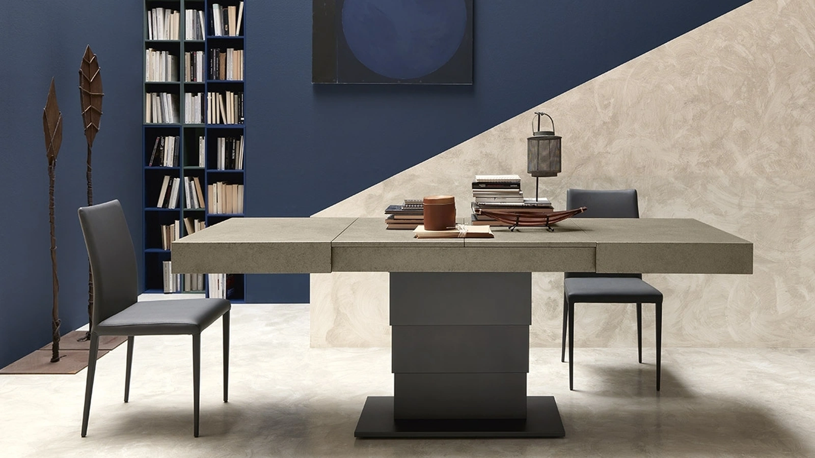 Transformable side table with laminated top and Ares Fold steel base by Altacom