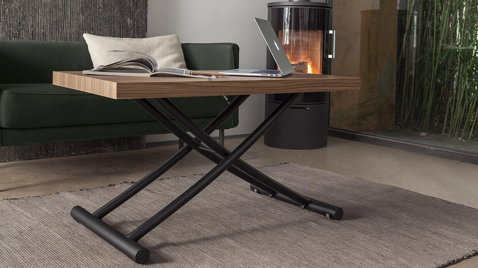 Geniale Transformable Coffee Table with Laminate Top and Metal Base by Altacom