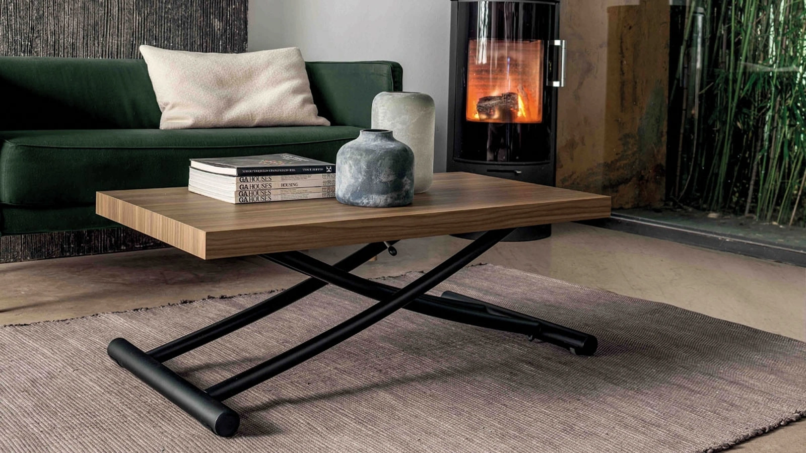 Geniale Transformable Coffee Table with Laminate Top and Metal Base by Altacom