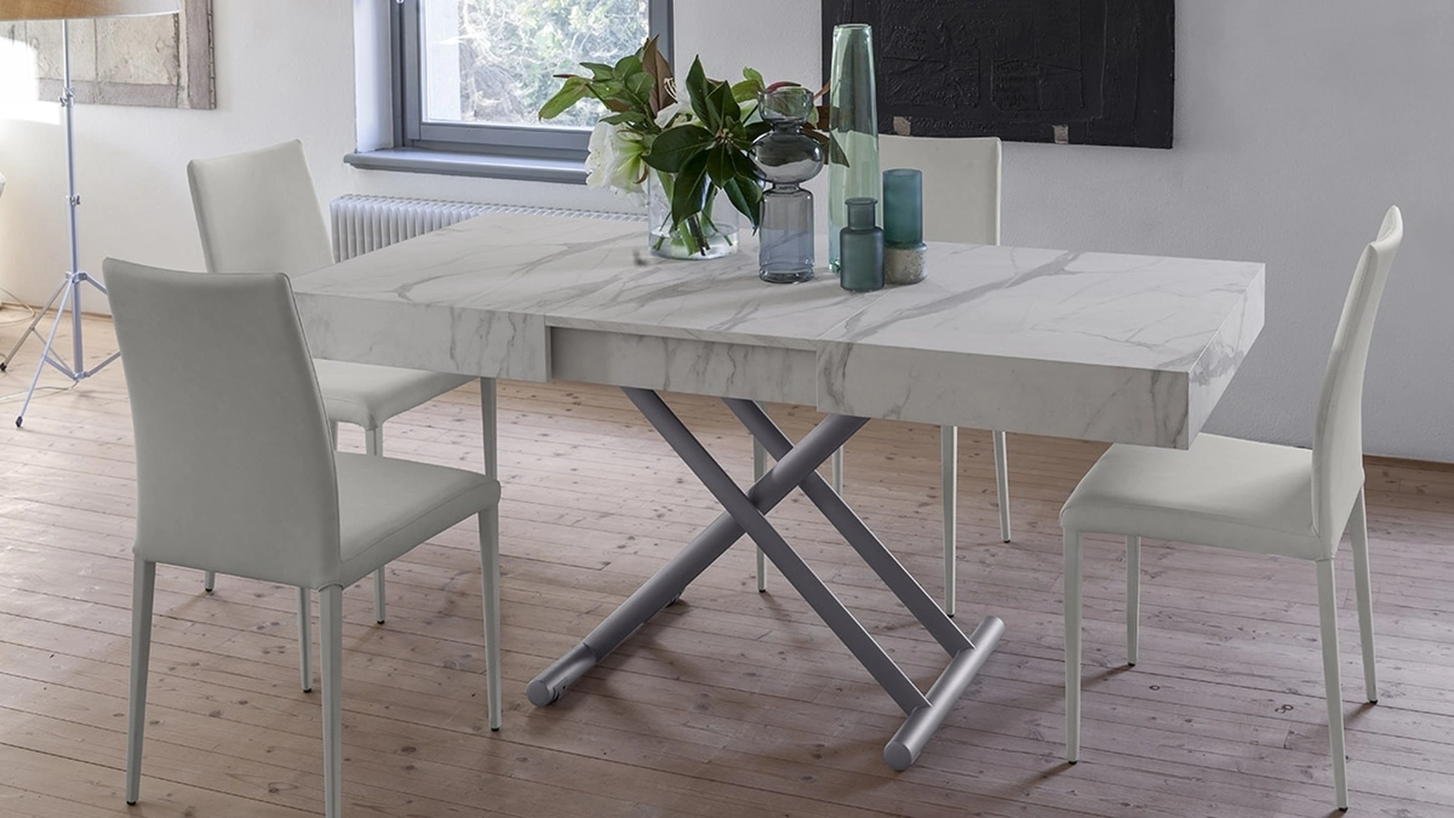 Transformable coffee table with marble-effect melamine top and metal base Ulisse by Altacom