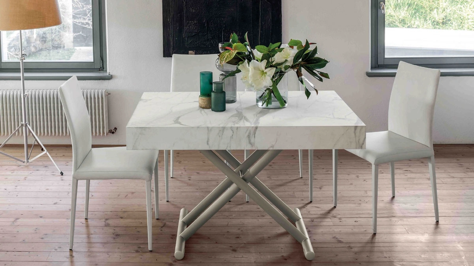 Convertible coffee table with marble-effect melamine top and metal base Ulisse by Altacom