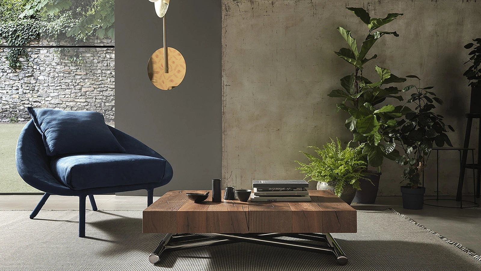 Convertible coffee table with wooden top and metal base Calypso by Altacom