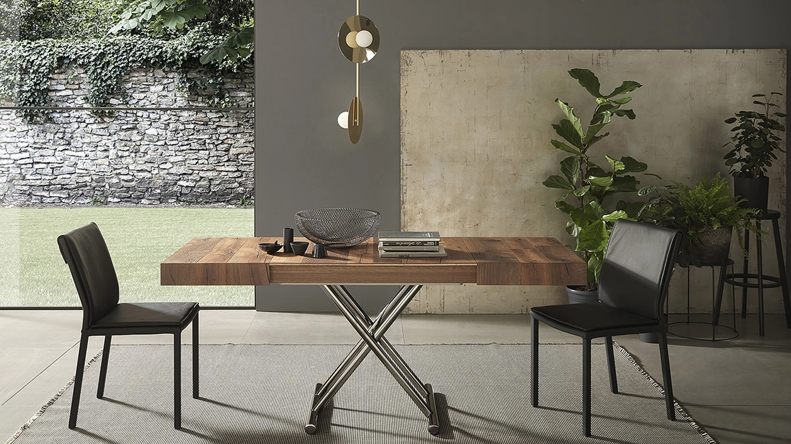 Transformable Coffee Table with Wooden Top and Metal Base Calypso by Altacom