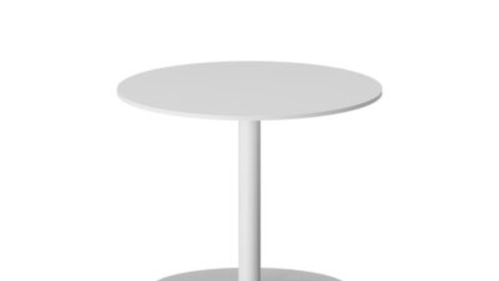 Round coffee table with laminate top and steel base by Infiniti.