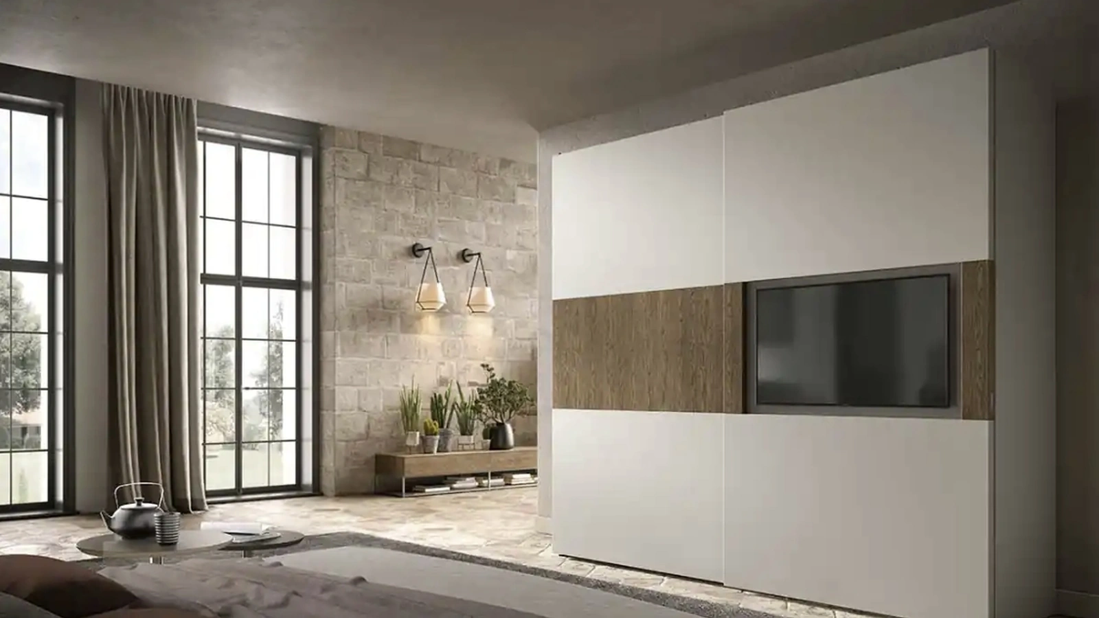 Wardrobe with sliding doors Brunale TV S159 by Moretti Compact Day Night