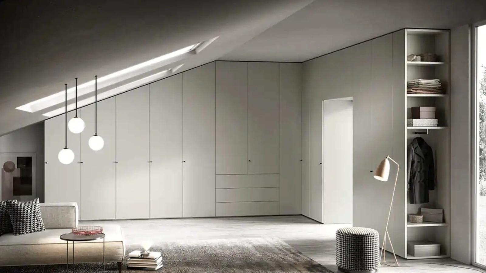 Custom-made wardrobe with swing doors for attics Libeccio U467 by Moretti Compact Day Night
