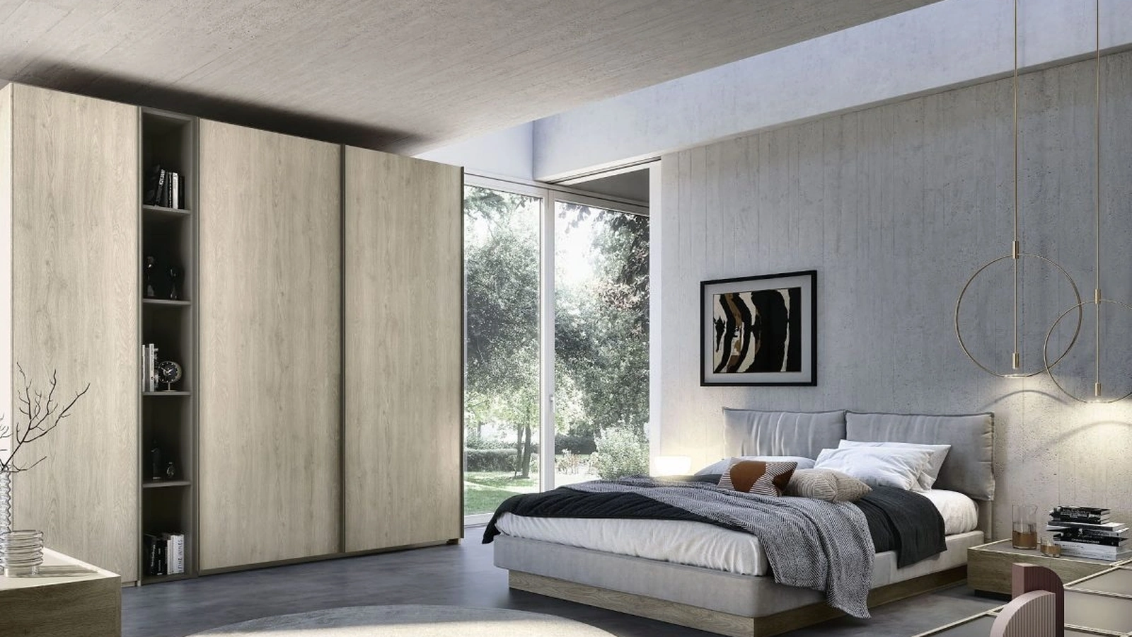 Wardrobe with 2 sliding doors and a side hinged module Quadro Steel Plan 90 by S75
