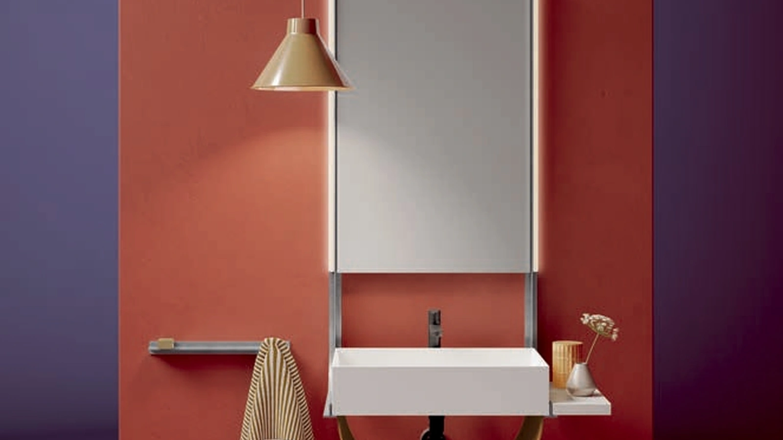 Shaker 02 Bathroom Cabinet with Marble Shelf and Open Compartment in Natural Leather by Ardeco