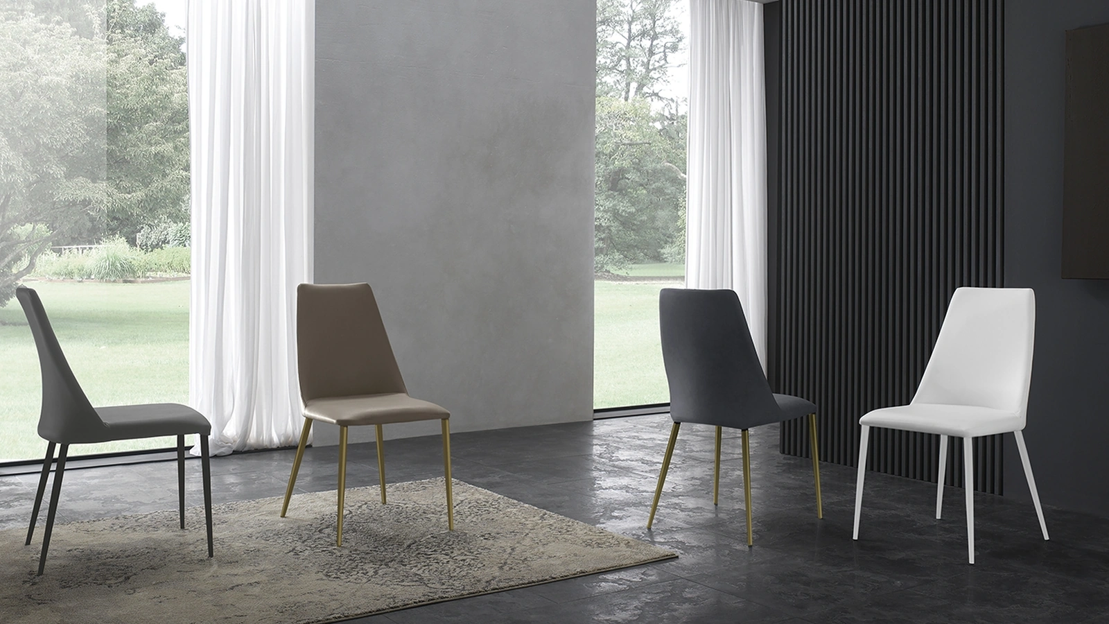 Stackable Branch Atelier chair upholstered in Zamagna fabric or eco-leather