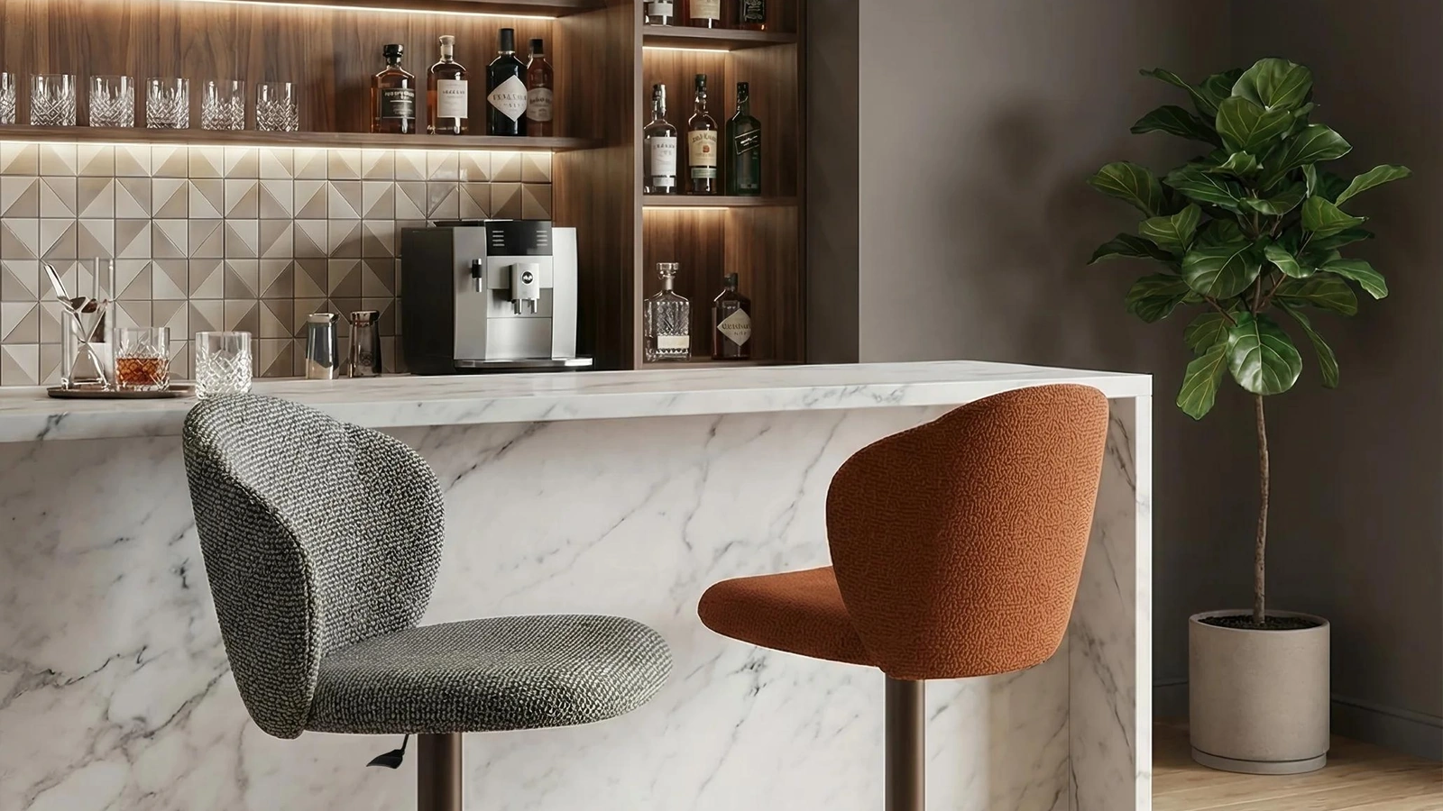 Koss and Ikon upholstered stools by Easyline