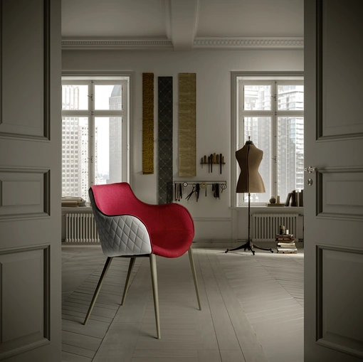 Duke B chair in two-tone quilted fabric and leather by Zamagna