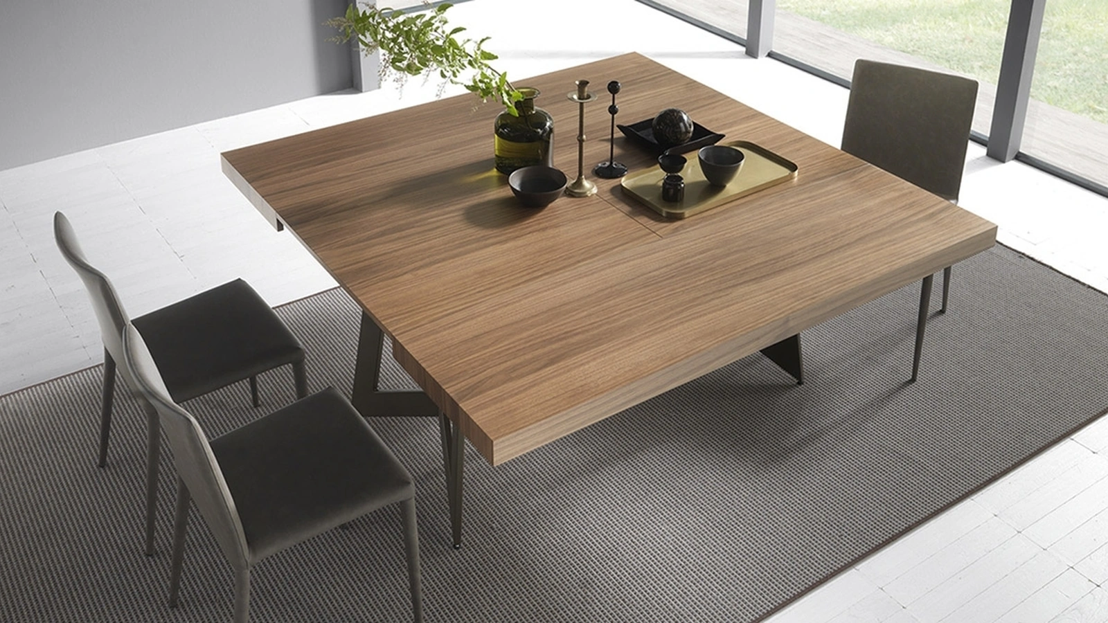 Extendable table with wooden top and metal base Curtain by Altacom