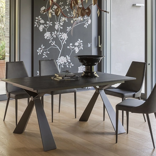 Extendable table Delta with black oak melamine top and metal frame by Altacom