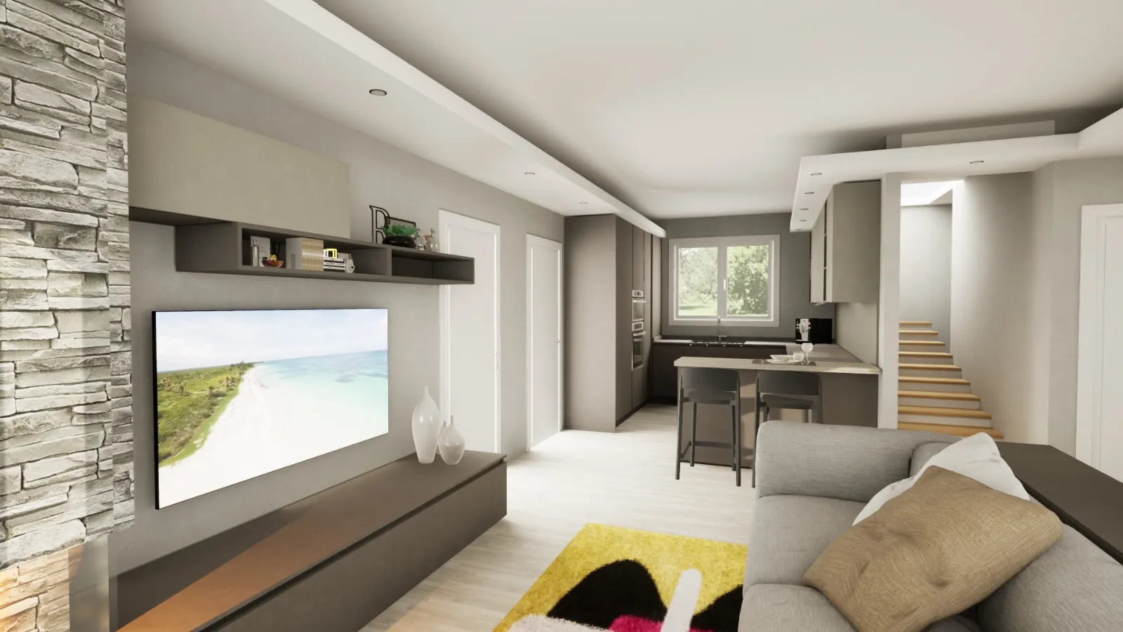 Rusconi wall system with free-standing unit and wall-mounted TV