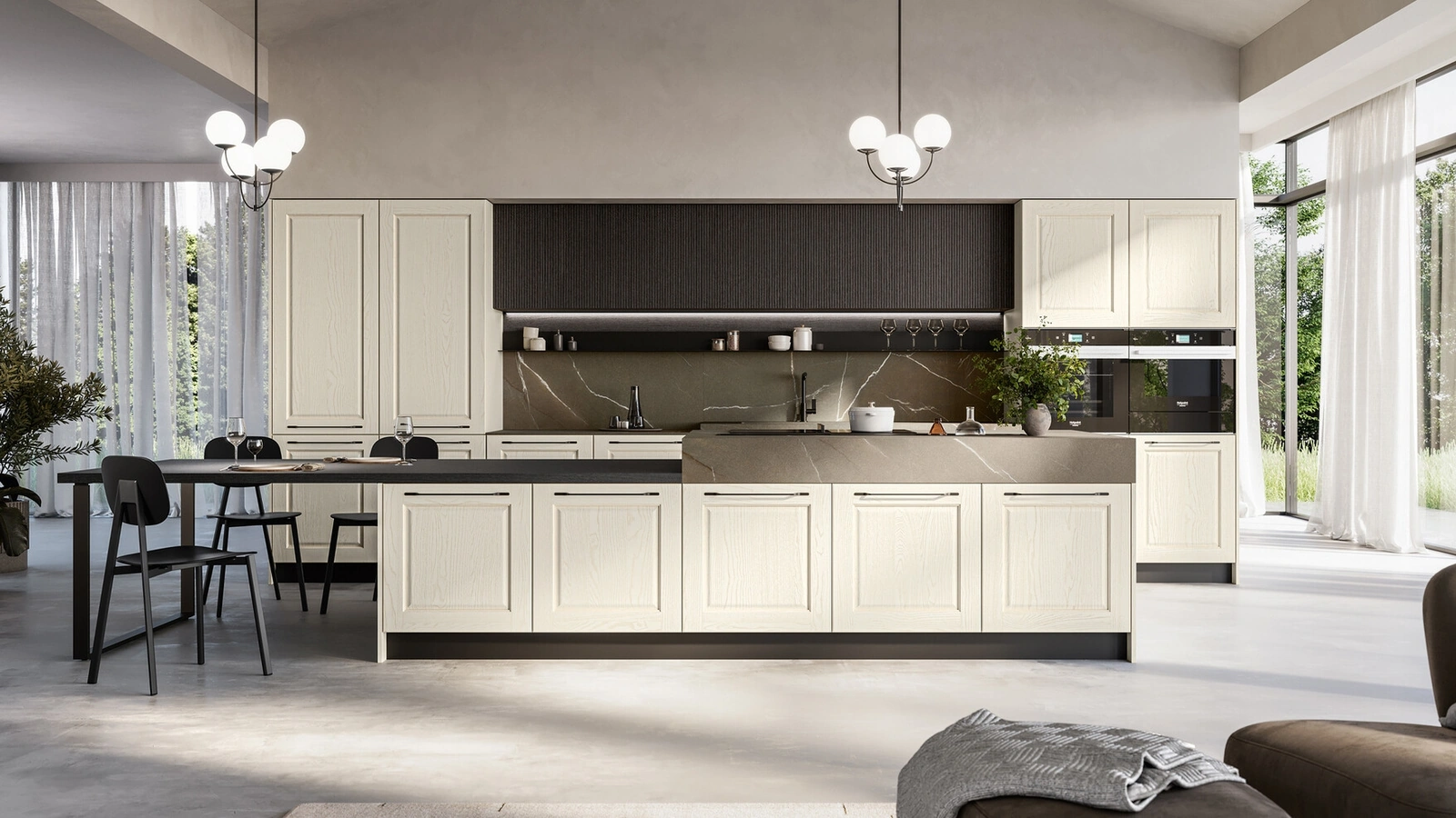 Classic white ash kitchen with Asolo island by Arredo3