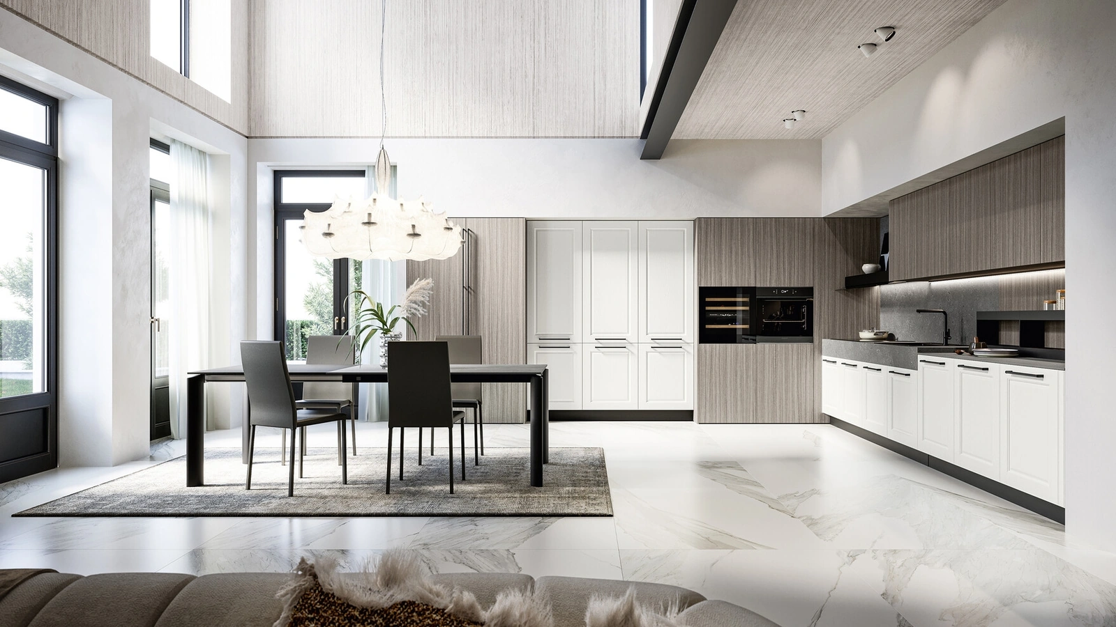 Asolo by Arredo3 Classic Corner Kitchen in Open-Pore Lacquered and Laminate