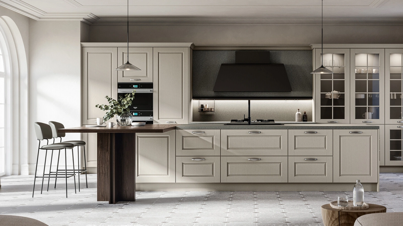 Classic kitchen in open-pore lacquer with Asolo island by Arredo3