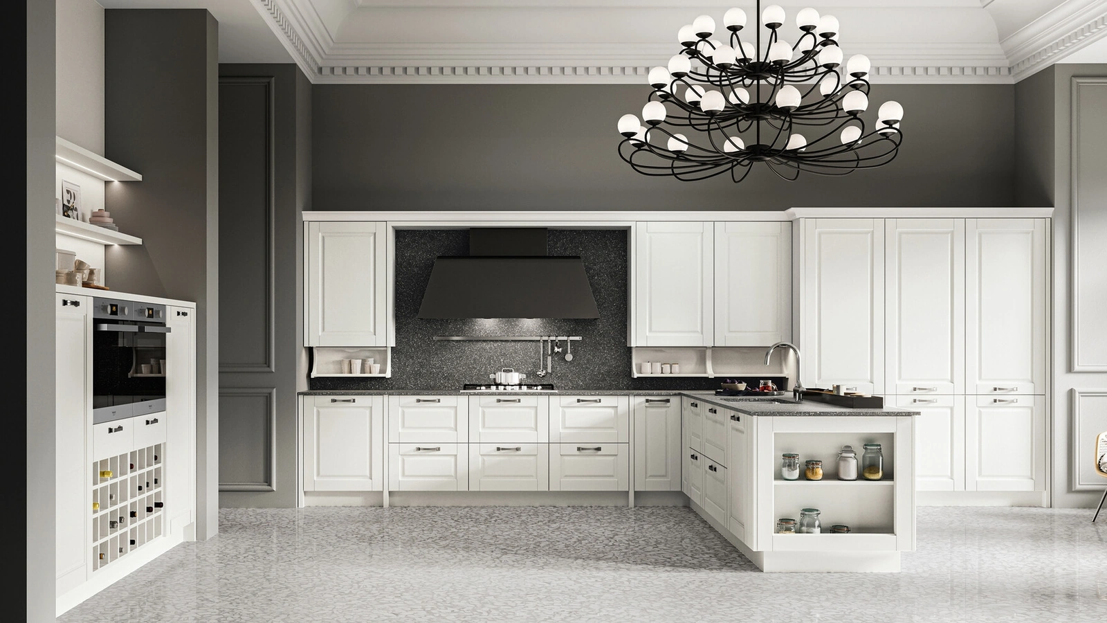 Classic kitchen in open-pore lacquered finish with Asolo peninsula by Arredo3