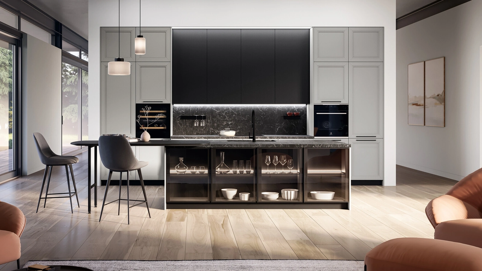 Classic Kitchen in Open-Pore Lacquered Finish with Opera Island by Arredo3