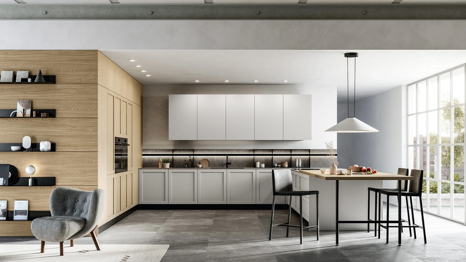 Modern Kitchen with Alma 02 island in PET and laminate by Arredo3
