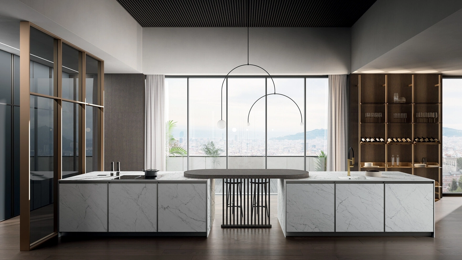 Modern Kitchen with Kronos 01 Peninsula in Laminam by Arredo3