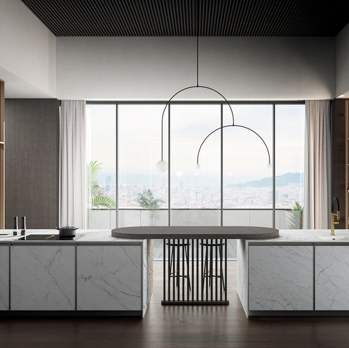 Modern Kitchen with Kronos 01 Peninsula in Laminam by Arredo3
