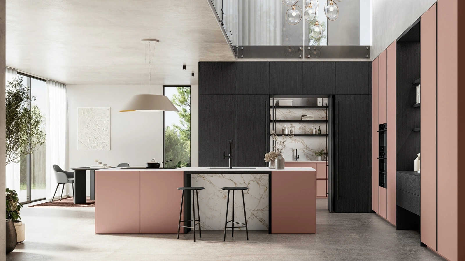 Modern Kitchen with Time 04 Island in Matte Lacquer and Arredo3 Wood