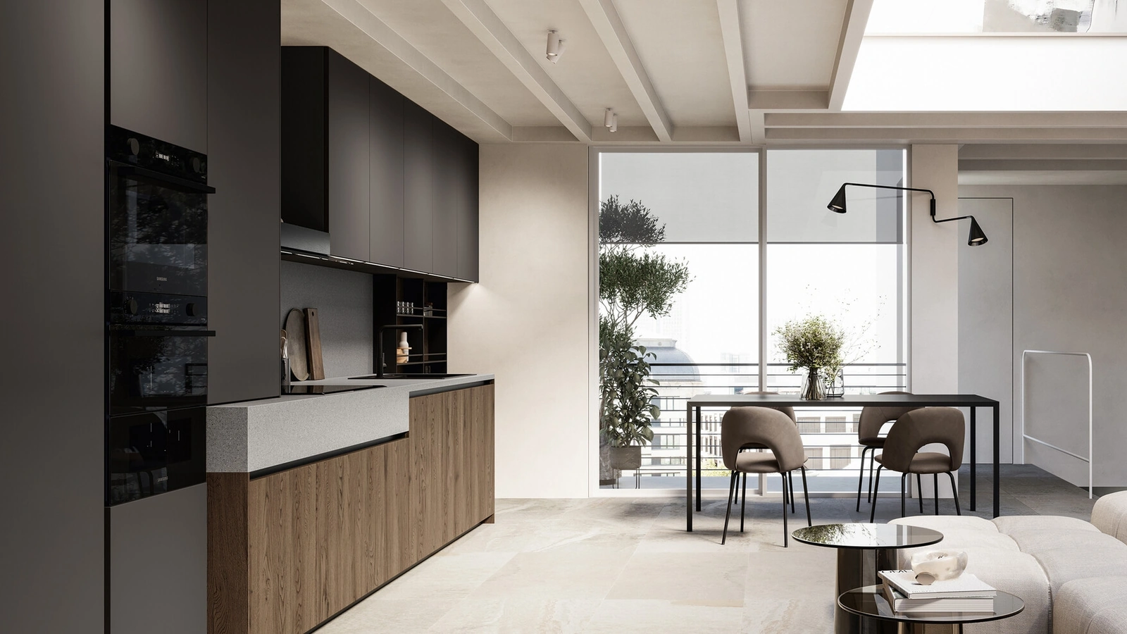Modern Linear Oak and Asia Lacquered Kitchen by Arredo3
