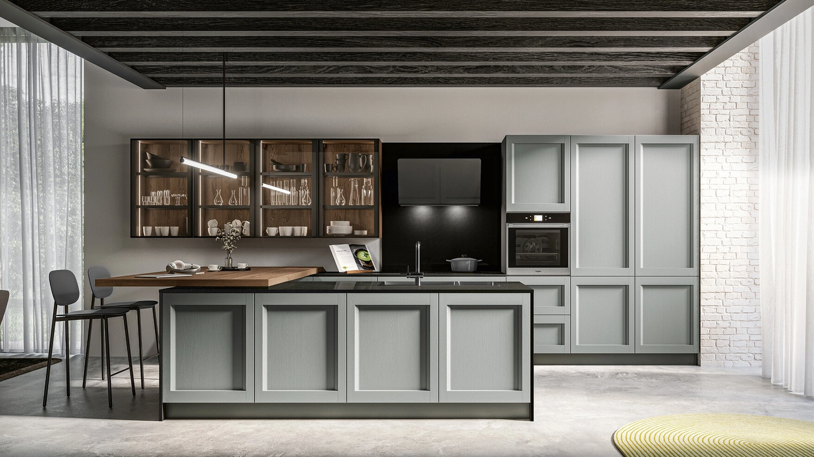 Modern Kitchen with Frida Open-Pore Lacquered Island by Arredo3
