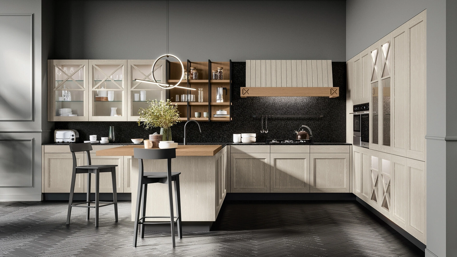 Modern Kitchen with Frida Wooden Peninsula by Arredo3
