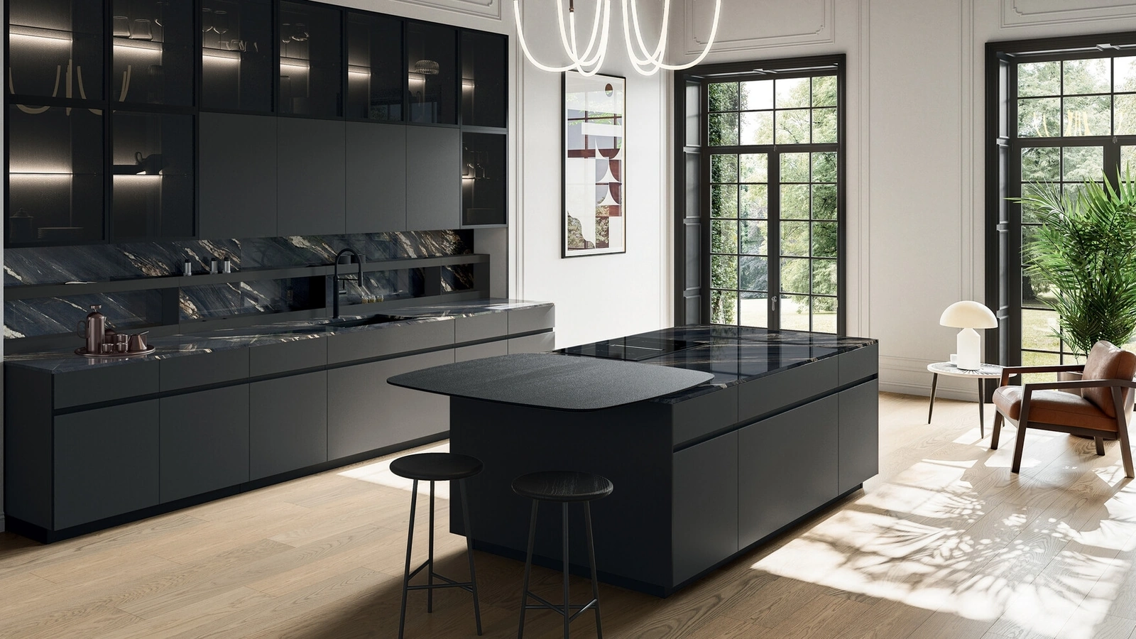 Modern Kitchen with Glass 03 Island by Arredo3