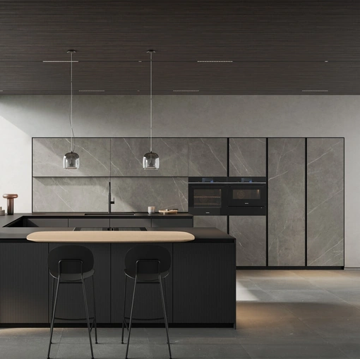 Modern Kitchen with Glass 04 Peninsula by Arredo3