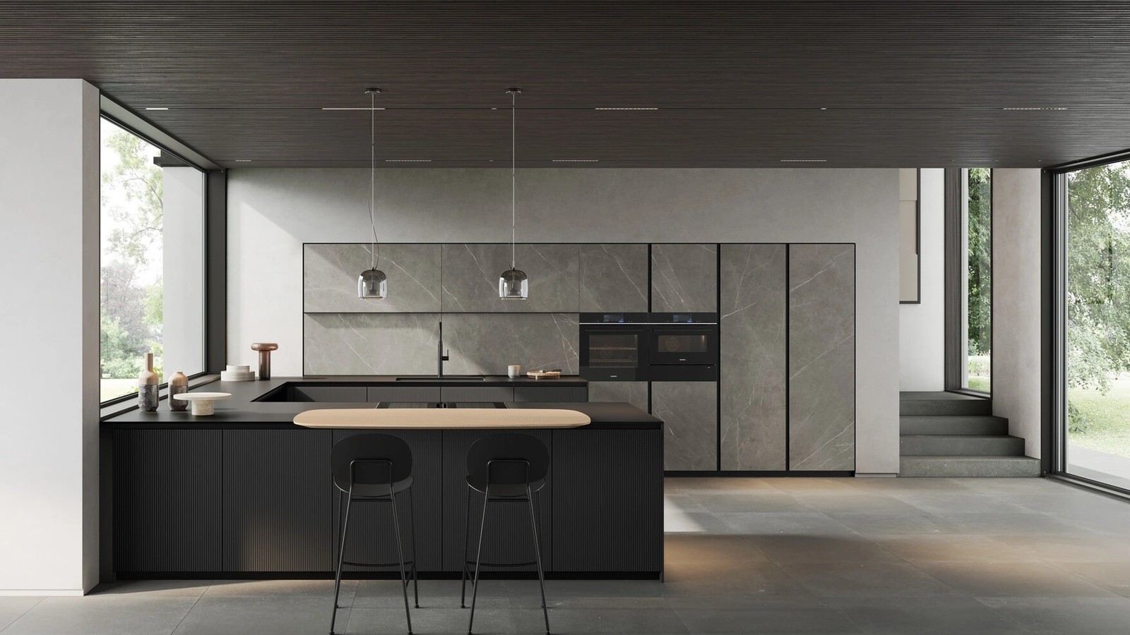 Modern Kitchen with Glass Peninsula by Arredo3