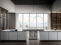 Modern Kitchen in Statuarietto Laminam with Kronos Peninsula by Arredo3