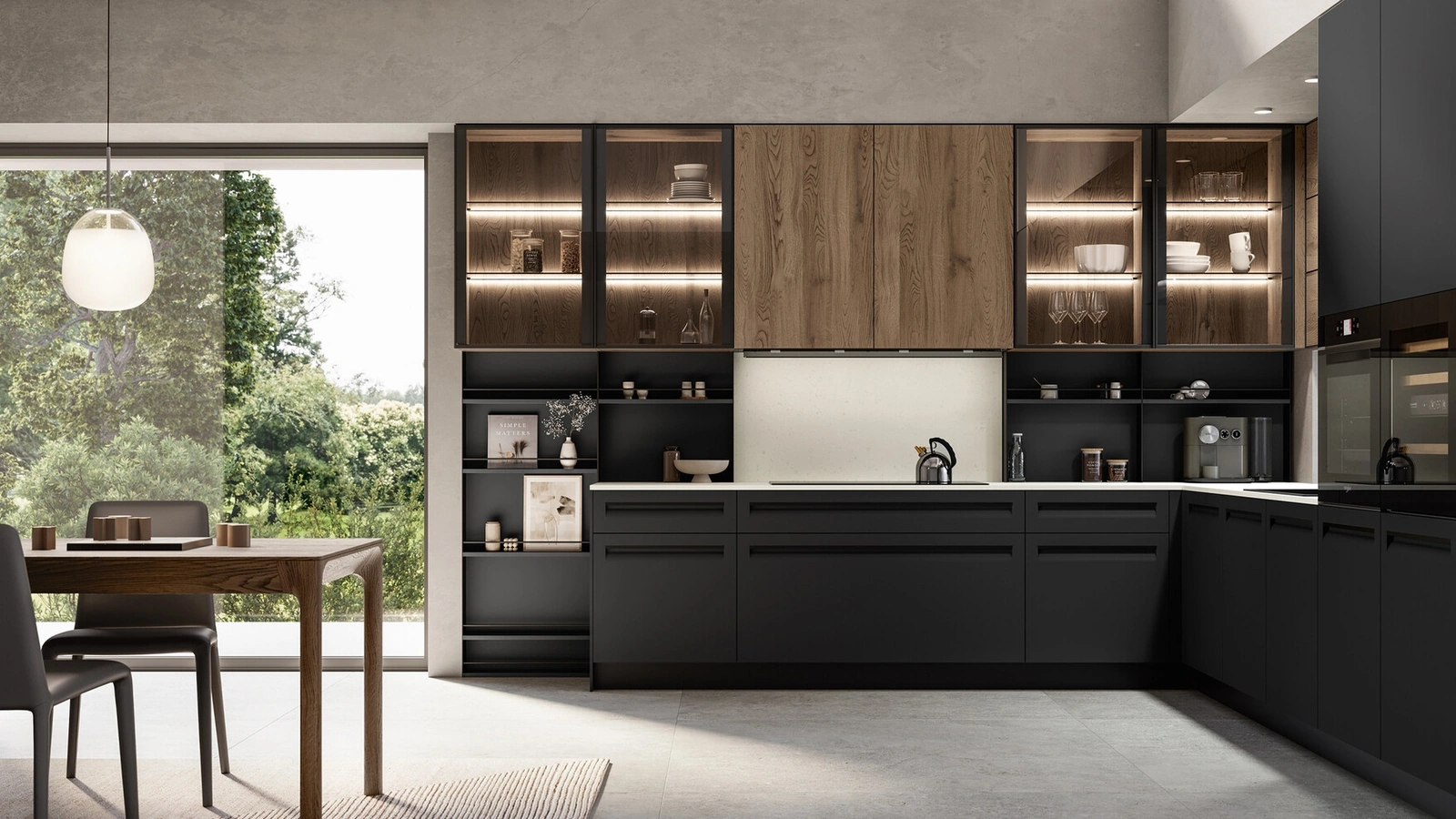 Modern corner kitchen in PET and oak veneer Tekna by Arredo3