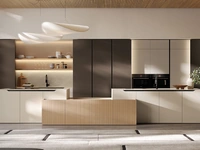 Modern Kitchen in Lacquered and Veneered Finish with Arredo3's Time Island