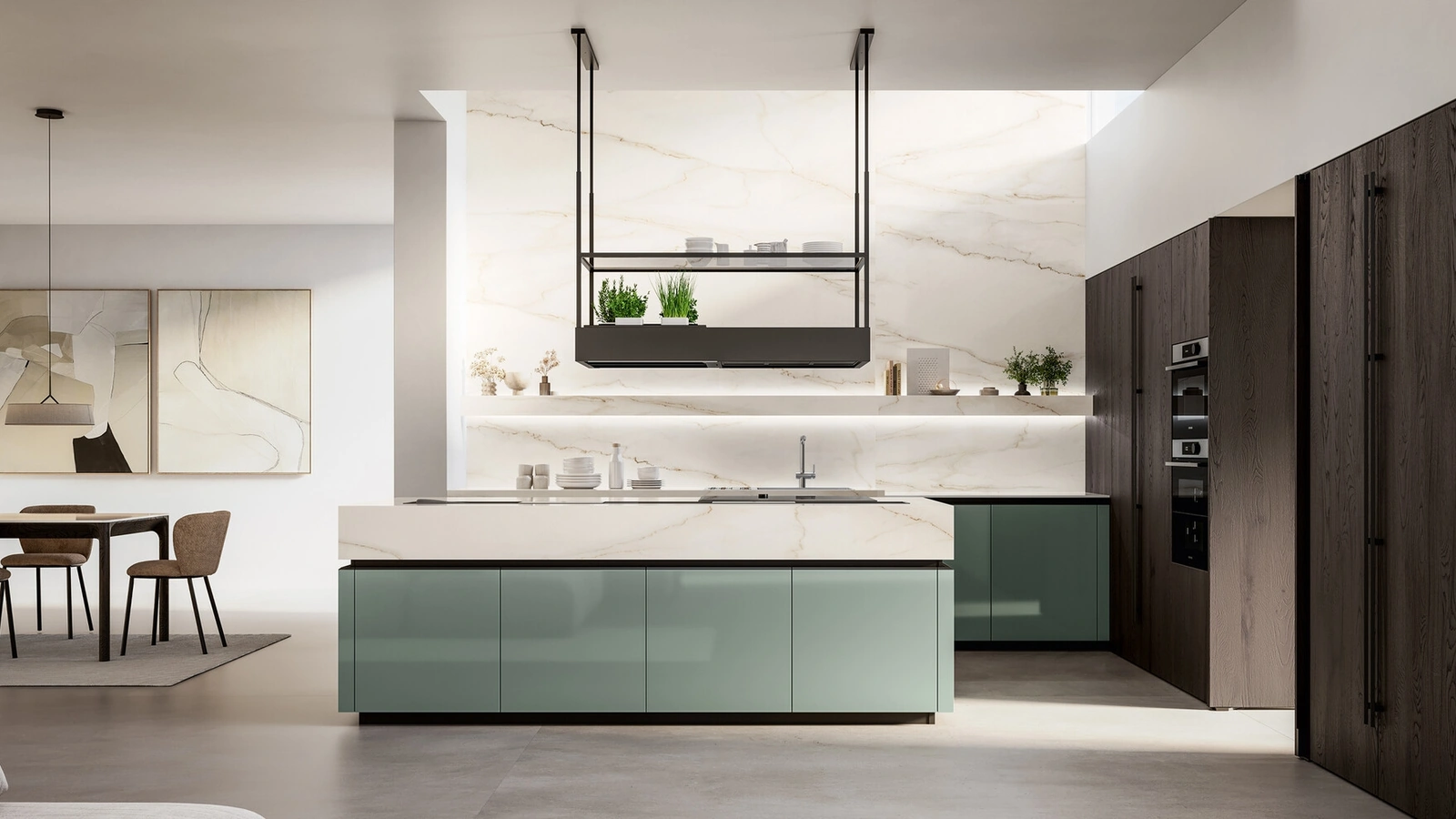 Modern Kitchen in Glossy Lacquered and Veneered with Arredo3's Time Island