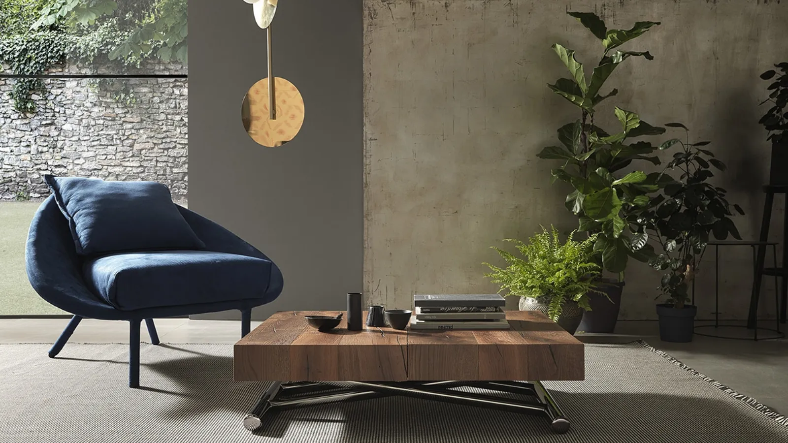 Convertible coffee table with wooden top and metal base Calypso by Altacom