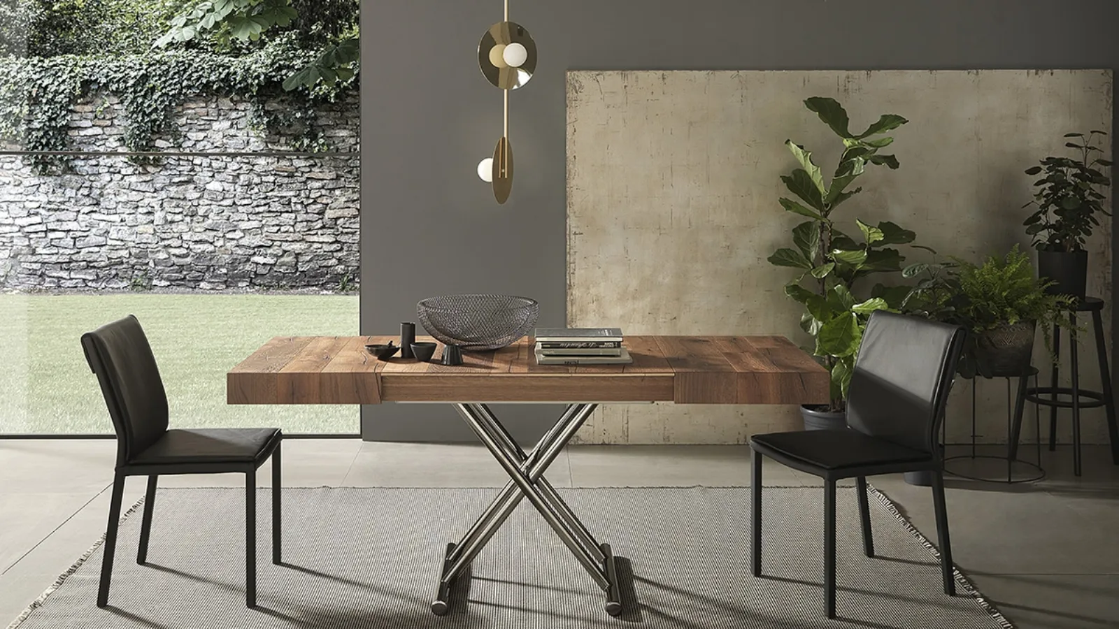 Transformable Coffee Table with Wooden Top and Metal Base Calypso by Altacom