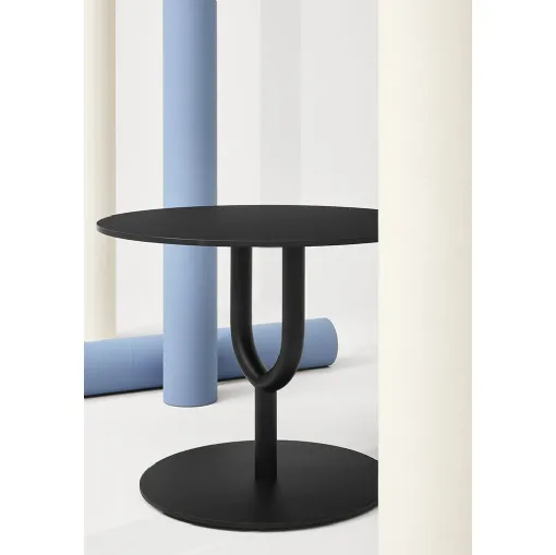 Diapason coffee table with embossed black steel top and base by Infiniti.