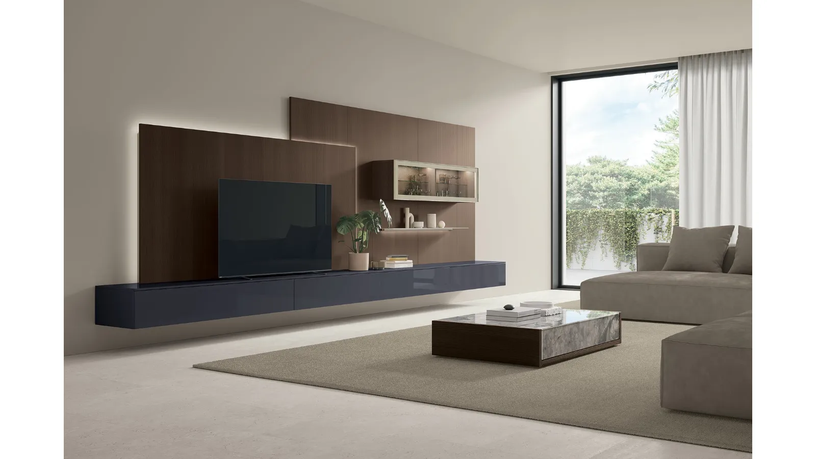 Kenzo coffee table in glass decor and oak material by Tomasella