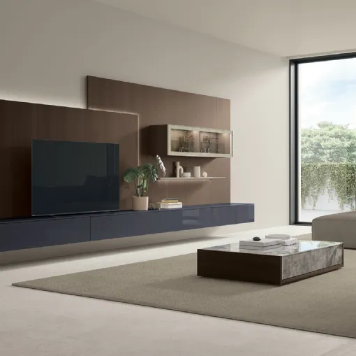 Kenzo coffee table in glass decor and oak material by Tomasella