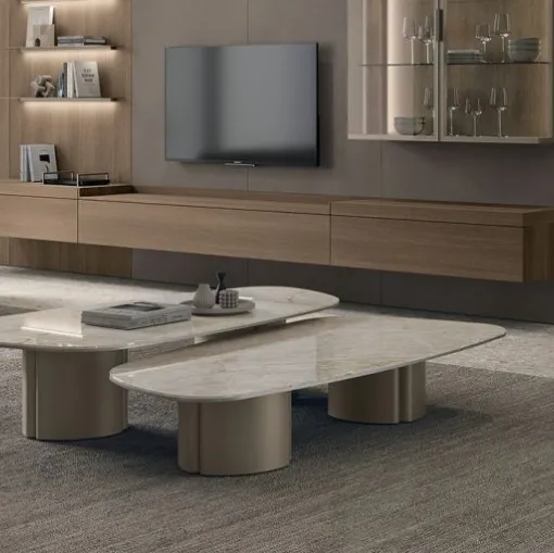 Nemo coffee table with stoneware top by Tomasella.