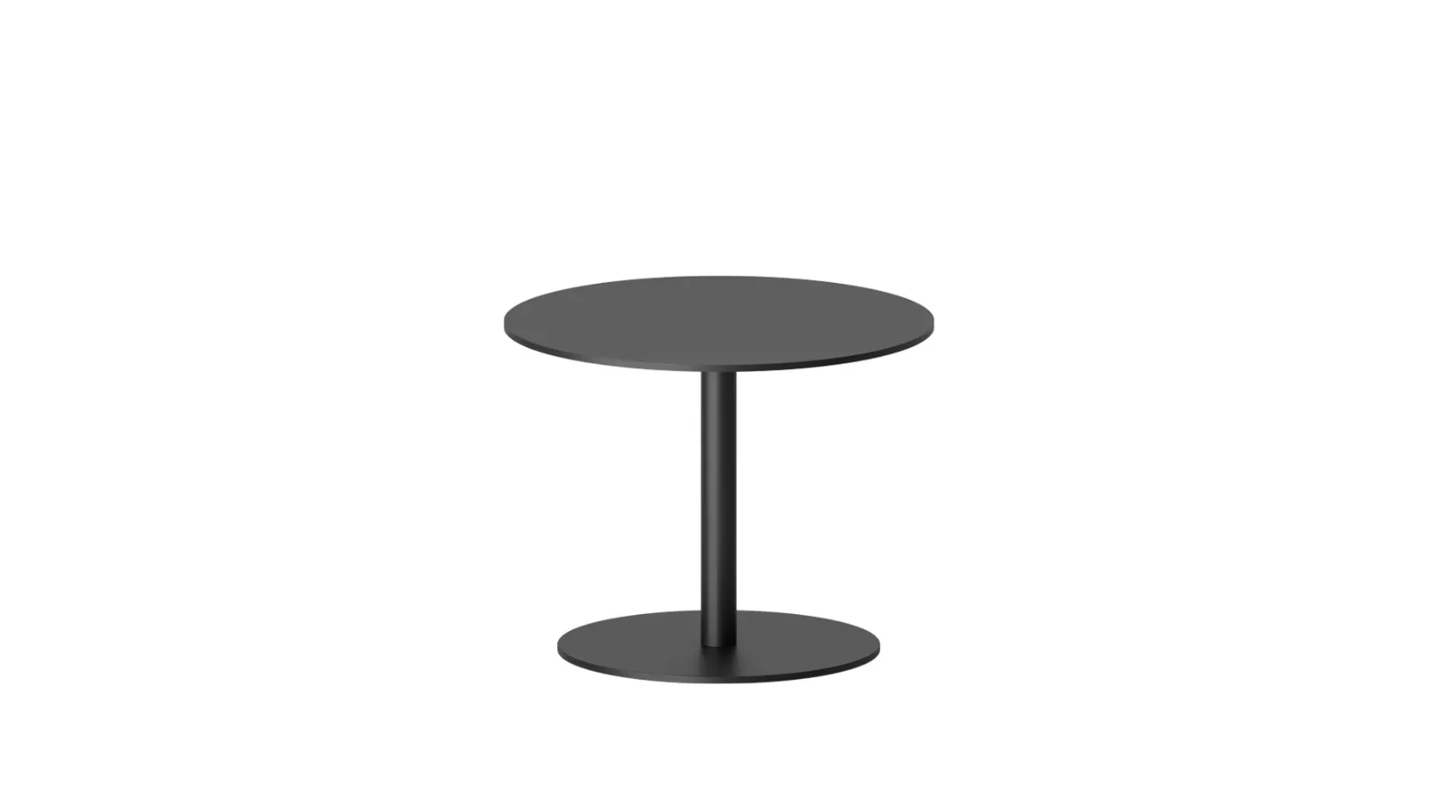 Round coffee table with laminate top and steel base by Infiniti.