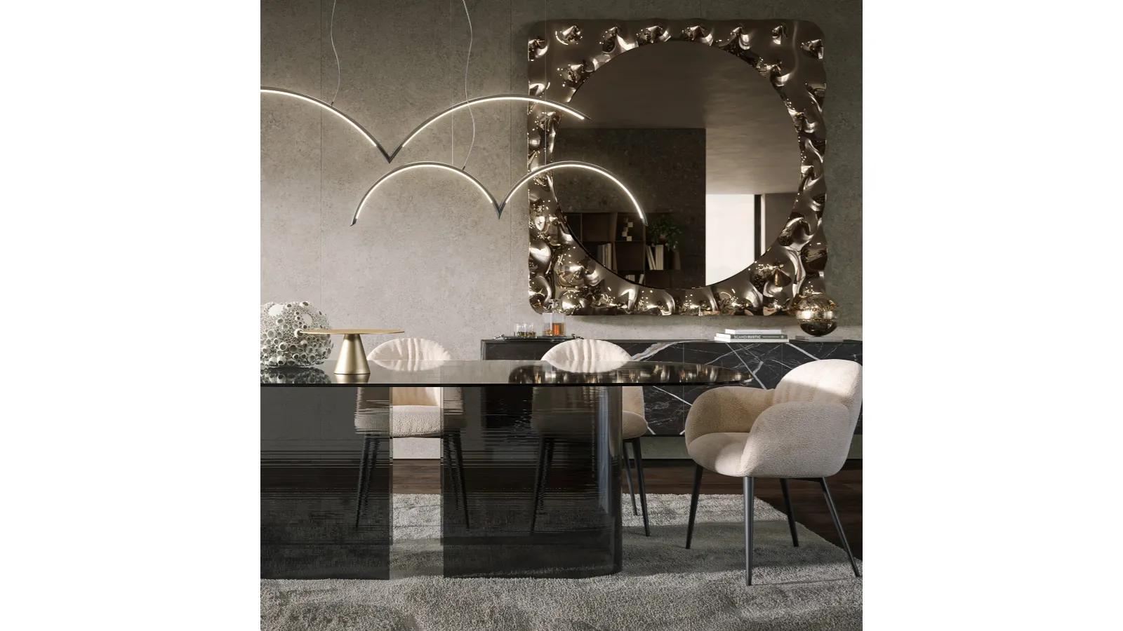 Maxi Aphrodite mirror with fused glass frame by Tonin Casa.