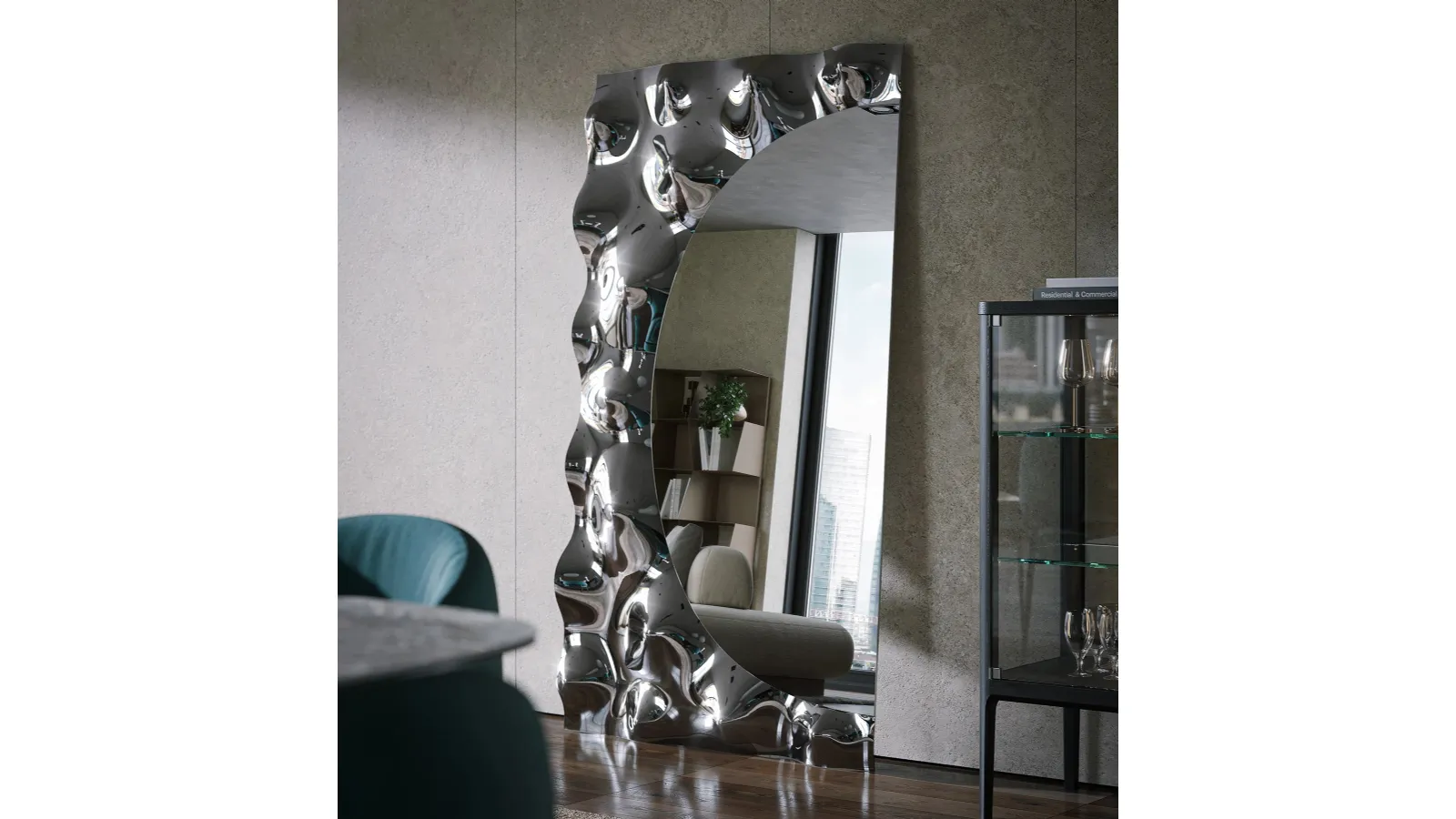 Design mirror with fused glass frame Afrodite by Tonin Casa.