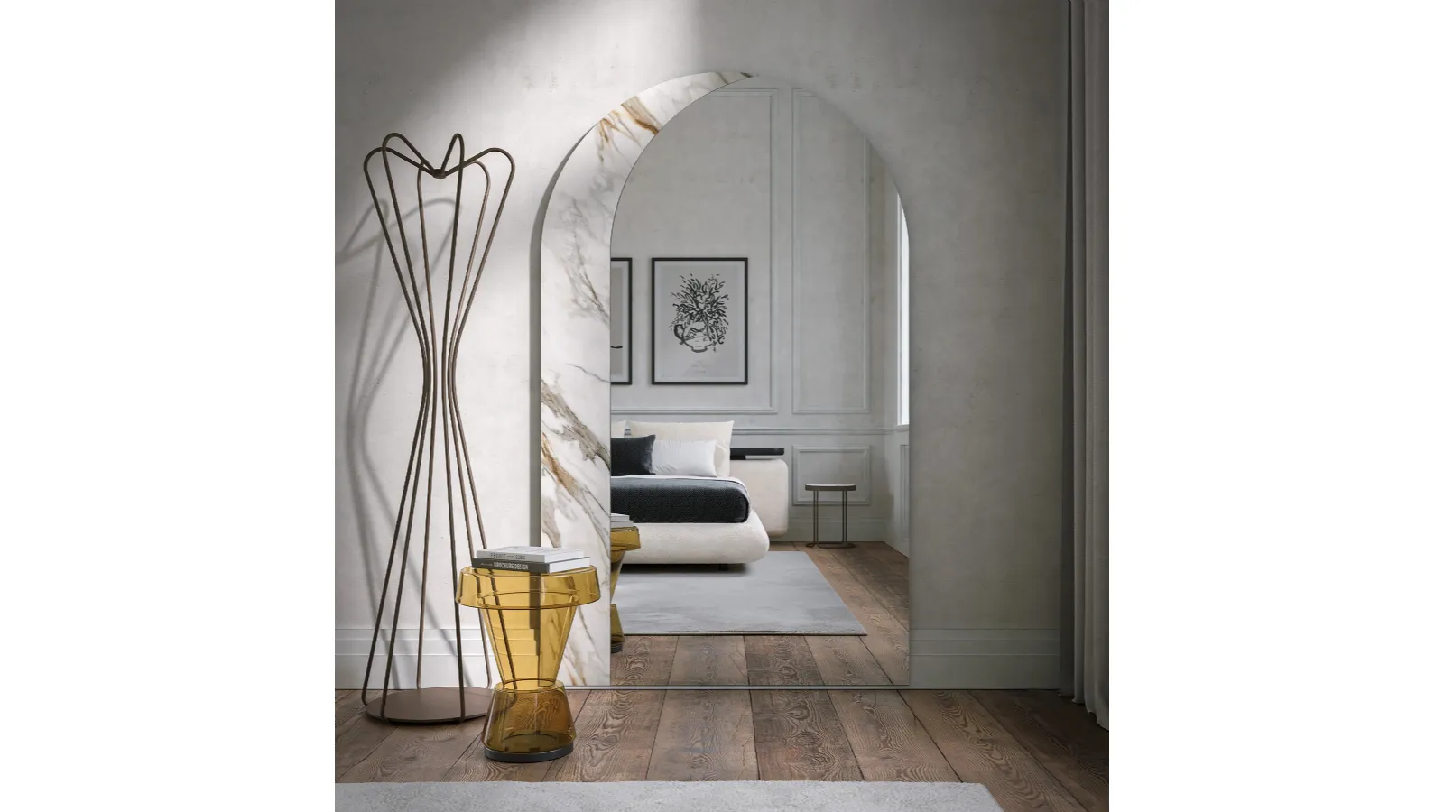 Arké mirror with printed glass frame by Tonin Casa