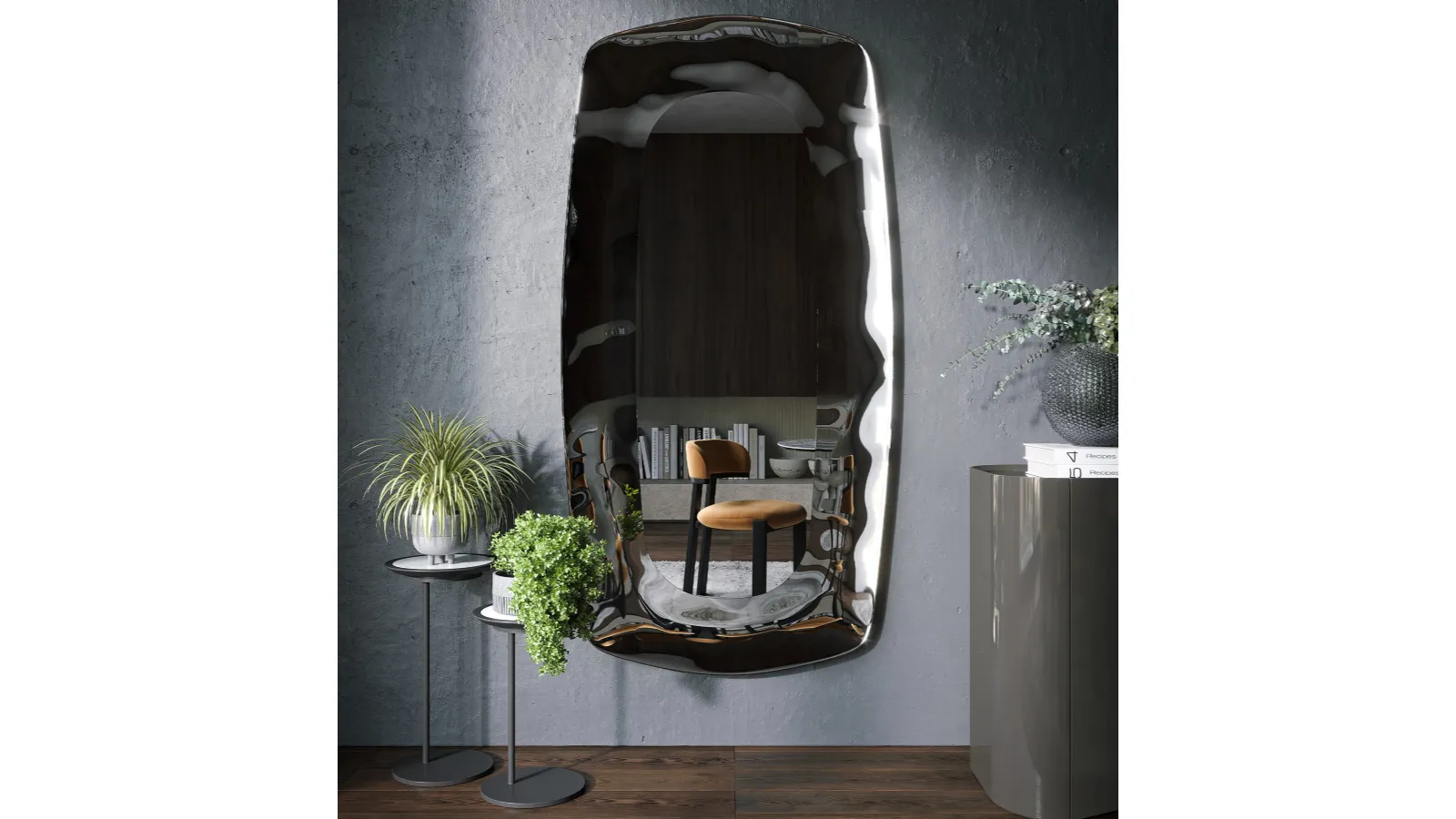 Eos Mirror with fused glass frame by Tonin Casa.