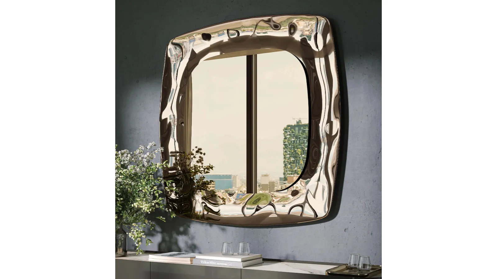 Eos mirror with frame in fused glass by Tonin Casa