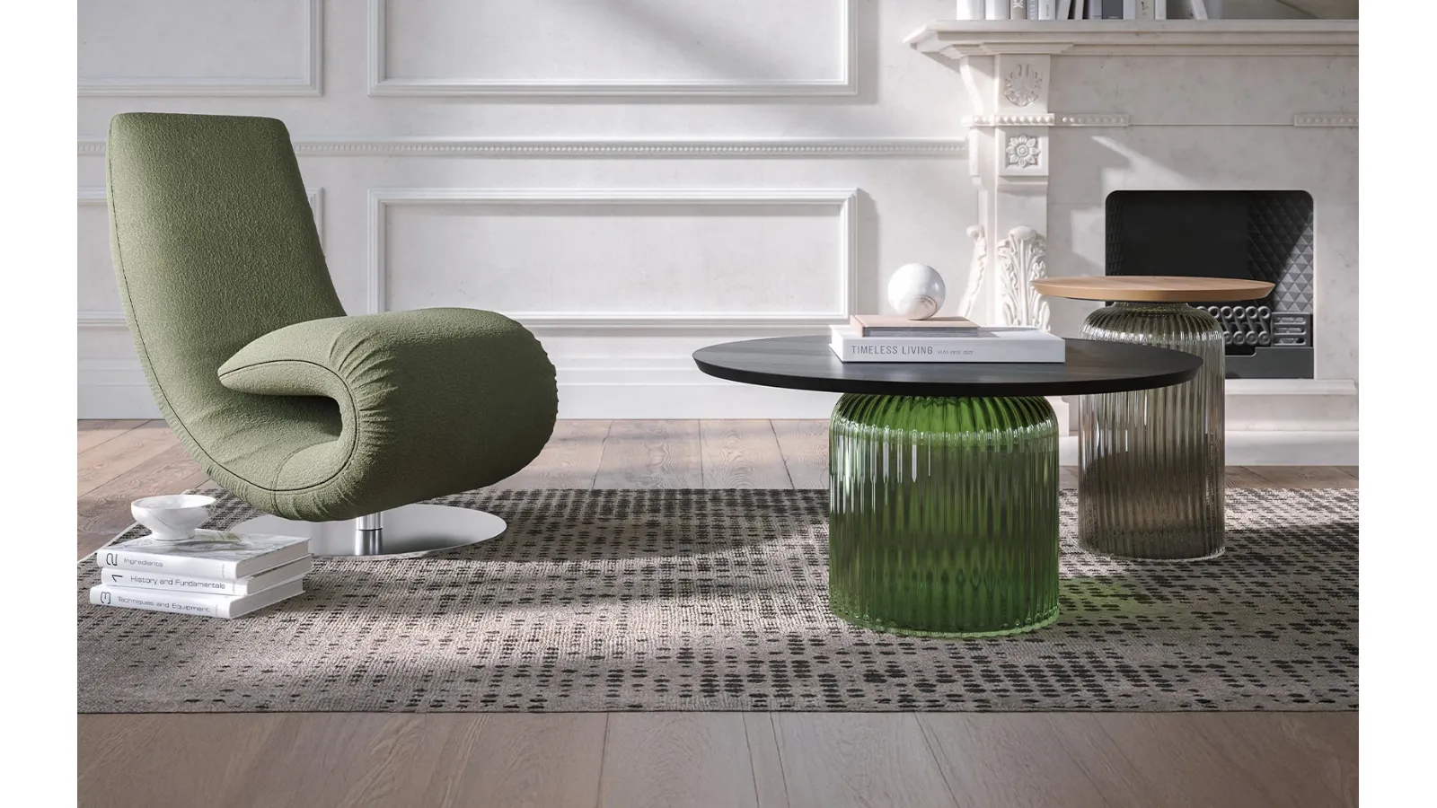 Soffio Elite glass coffee table with wooden top by Tonin Casa.